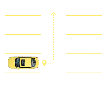 Car parked in the last row of an empty lot with an arrow from the car pointing up past the empty spots