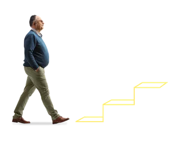 Man walking up steps